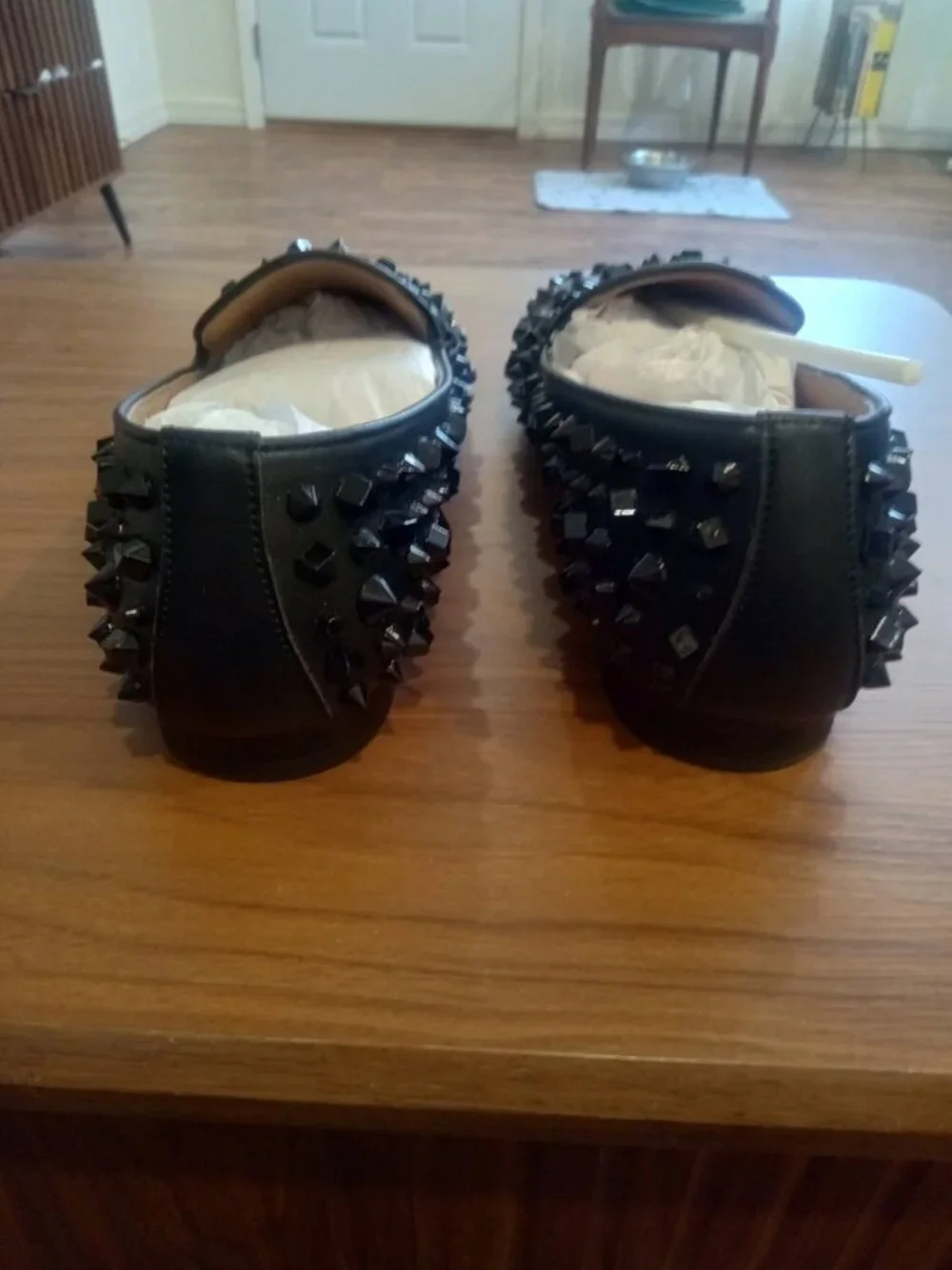 Steve Madden Black Leather, Black Spike Studded Loafers Size 10M